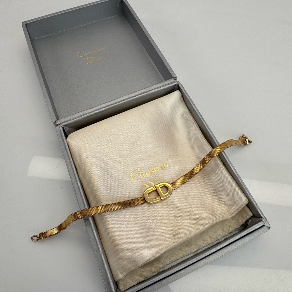 Dior Vintage Gold Mesh Bracelet with CD Logo - Picture 2 of 12